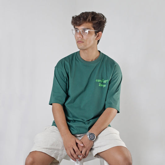 Green Social Introvert Oversized Drop Shoulders T-Shirt