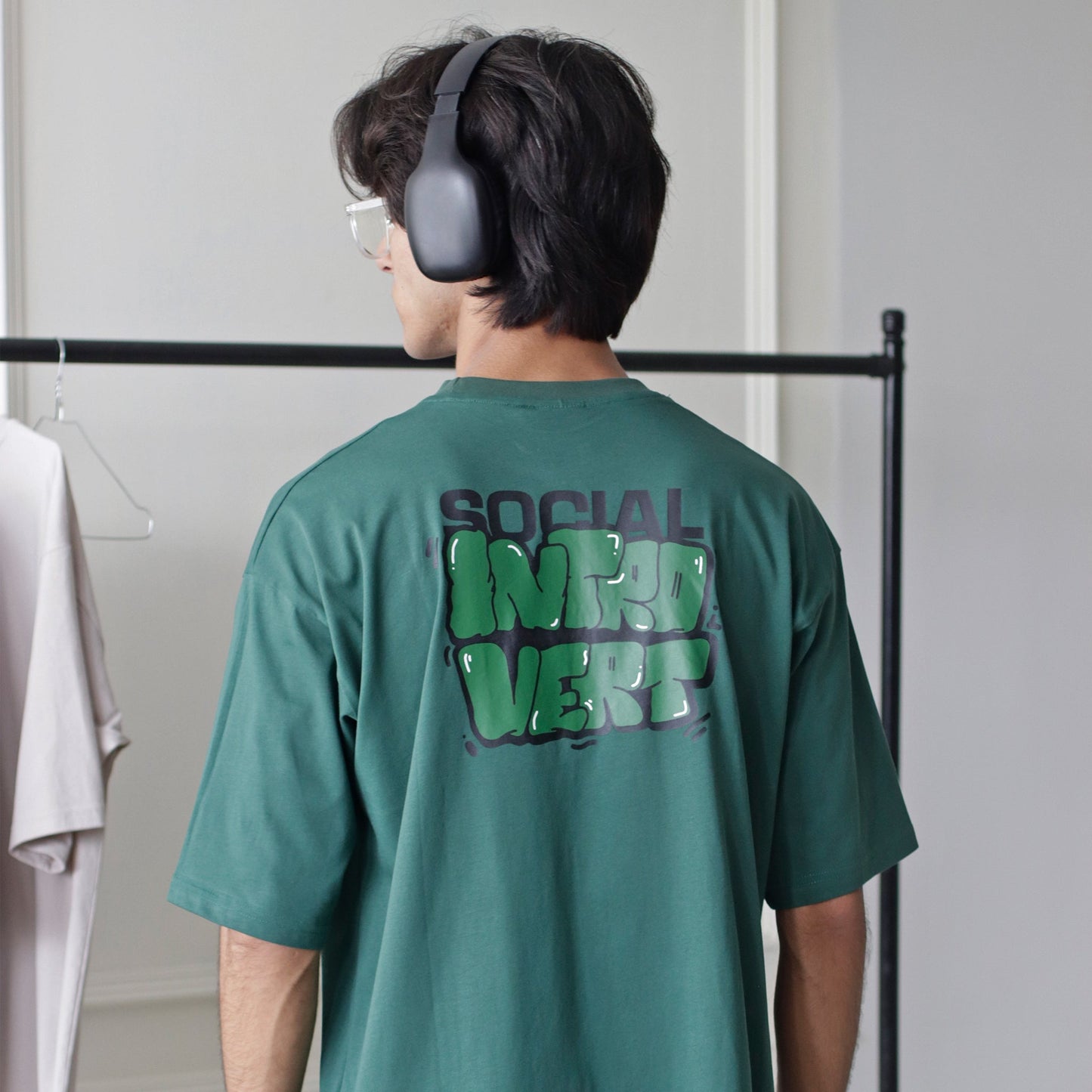 Green Social Introvert Oversized Drop Shoulders T-Shirt