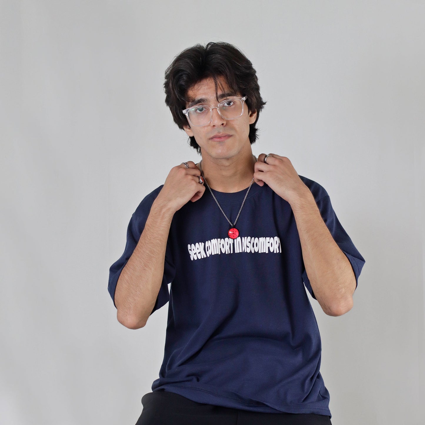 Drop Shoulders Seek Comfort in Discomfort- Blue Oversized T-Shirt