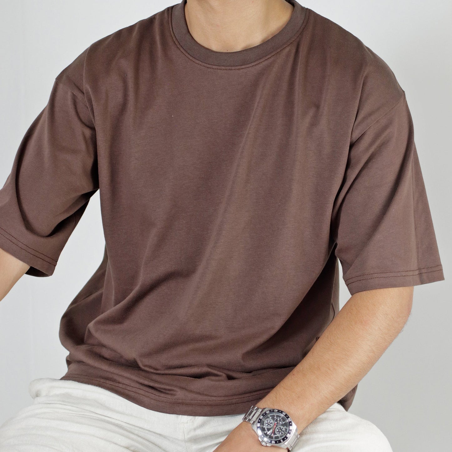 Brown Essential Oversized Drop Shoulders T-Shirt